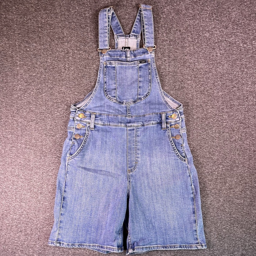 Lee Overalls Womens Small Blue Medium Wash Farm Chore Boho Bib Shortalls Pockets - Picture 8 of 16